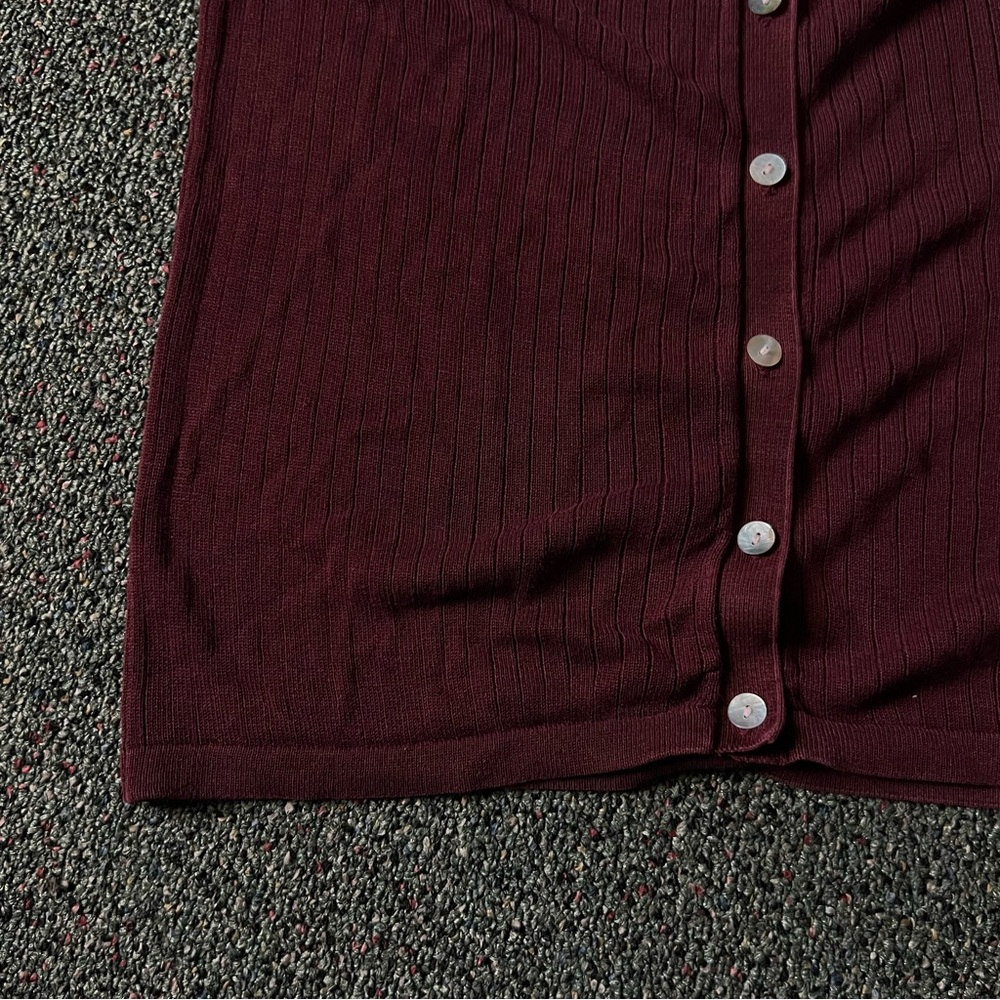 Maroon Burgundy Vintage 100% Silk Cardigan Ribbed Modest Long-Sleeve Sweater S - Picture 7 of 16